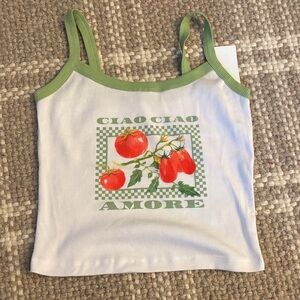 Hi Res Green and White Tank Top with Tomato Print